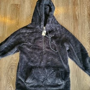 PINK Fuzzy Black Hoodie XS